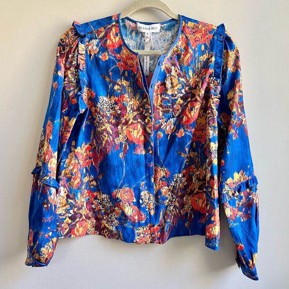HUNTER BELL | NWT Blue Floral Weekend Blouse Watercolor Bouquet - Picture 1 of 8